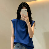 Can Shoulder White T-Shirt Women Sleeveless Summer Korean Version Of Loose Round Neck Solid Color Net Version Wide Shoulder Outside Wearing Waistcoat