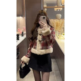 2025 Autumn And Winter New Christmas Small Fragrant High-End Lattice Warm Doll Collar Short Coat Cotton Clothes