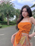 Summer Dopamine Holiday Suit Women Feel Sleeveless Tsets Two Sets Of Tie Design Small Dress