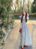 French Wave Dress Women's Summer High-End Feel Seaside Holiday Small Flying Sleeve Temperament Waist A Word Long Skirt