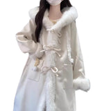 Sweet Little Hair Spliced Hair Coat Women's Winter 2025 New Loose Long Hooded Coat