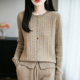 100% Pure Wool 2026 Autumn And Winter New Women's Loose Collar Twisting Buckle Bottom Top Knitted Open Shirt Coat