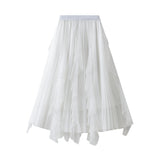 Nail Beads Irregularly Spliced Wave Lotus Edge Mesh Yarn Half-Body Skirt 8899