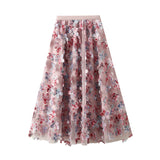 Heavy Industry Flowers Three-Dimensional Petal Mesh Fairy Yarn Autumn New Shading Long Umbrella Skirt Skirt 191