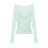 Pure Style Splicing Collar Two Long-Sleeved T-Shirts For Girls In Spring Chicly Thin Blue Tops Small Shirts