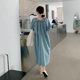 Large-Size Skirt College Style Bubble-Sleeved Dress Bow Female Students In The Long Small A-Shaped Skirt