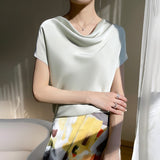 Silk Satin 2026 Spring And Summer New Short Female French Style T-Shirt Simple Short-Sleeved Large-Size Top