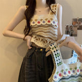 French Retro Sling Coat Hollow Hook Flower National Style Knitted Vest Women's Summer Seaside Holiday New Trend