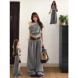 Korean Atmosphere Wears A Set Of Women's Summer Age-Deasy Embroidery Top High-Waisted Casual Pants Two Sets Of Tide