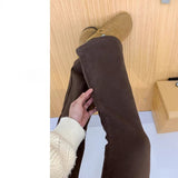 Millard Coffee Color Micro-Tlamb Jeans Women Winter Plus Thick Size Fat Mm Thin Pear Trumpet Trousers