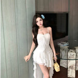 2026 Net Red Spring And Autumn Skirt Women Red Tuxedo Irregular Sexy Wearing Holiday Sling Dress