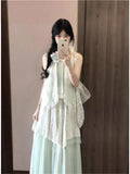 Summer French New Sweet Windless Sleeveless Neck Dress Temperament Thin Lace Splicing Flower Dress Dress Dress Dress Dress Woman