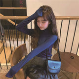 Shirt Women's Clothing Spring 2026 New Half-High Collar Blouse Wearing Thin Slim Girl Long-Sleeved T-Shirt