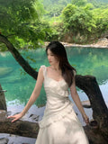 French Pure Lust Lotus Leaf Side Small Flying Sleeve Fairy Dress Spring And Summer New Irregular Hem Chiffon Long Skirt