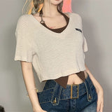 French Small Retro Irregularly Hung Neck Vest Bubble Wrinkled Short-Sleeved T-Shirt Summer Folded Two Sets