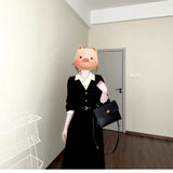 French High-Grade Black Polo Shirt Dress Dress Woman 2025 New Autumn Wearing Two Long Skirts