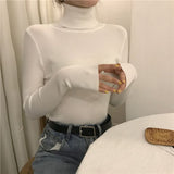 Black High-Neck Knitted Bottom Shirt Autumn And Winter Model Of Long Sleeves With A Female Sweater Slimming Clothes
