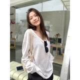 White Thin Sun Protection Shirt Long-Sleeved T-Shirt Girls Summer Lazy Wind Dancing Inside The Bottom Shirt Loose Top
