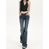 Yi Mengling With Low-Rise Jeans Women 2026 New Dark Blue Babes Design Micro-Horn Pants