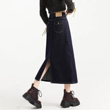 Denning Blue Half-Dressed Cowboy Dress In Autumn New 2025 High-Rise Thin Open Fork High-End Feeling Over-Bowed Skirt