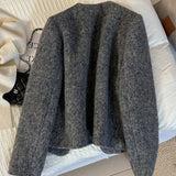 2025 New Gray Temperament French Short Coat Fragrant Short Coat Winter Warm Inside Top