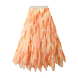 Advanced Dress Gradient Green Multi-Section Lace Irregular Splicing Super Hem Half Pong Shading 1398