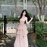 High-Level French Pure Square Temperament Romantic Irregular Level Sweet Princess Cake Dress Waist Dress