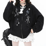 Asian Culture Wears A Skeleton Cat Ear Hooded Coat Female Autumn And Winter Plus Velvet Leisure Lazy Gray Sweater