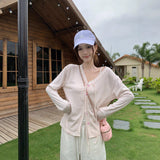 Korean Striped With Thin Tian Silk Sunscreen Knitted Women 2025 Summer New Loose V Collar Top Opener