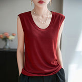 Lyselle Tiansi 2026 Spring And Summer Women's New Short-Sleeved U-Neck Solid Colorless Vest Knitted Short-Sleeved T-Shirt