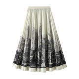 Striped Print Geometric Skirt Women Spring New Thin Tight Waist Swing 100 Folds Long 2125