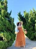 Suitable For Seaside Travel To Take Pictures Of Orange V-Necked Dress Women Feel The Beautiful Holiday Dress Of The Island