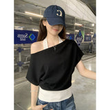 Two Hanging Neck Short-Sleeved T-Shirts For Women In Summer 2025 Summer Korean Hot Girls Showing Thin Shoulders