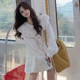 Sweet Doll Dress Cute Design Loose Spring New Age-Down Print Long Sleeves Thin Skirt Dress Dress Dress Woman