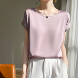 Silk Satin 2026 Spring And Summer Women's New Round Collar Temperament Jacket Large-Size Short-Sleeved T-Shirt Vest