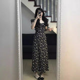 2026 Summer New Tea Break French Black Floral Dress Texture Feel Waist Women's Long Dress Women's Summer