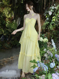 Small-Sized Design High-End Tea Break French Chic Beauty Small Fragrant Wind Seaside Holiday Yellow Hanging Neck Dress