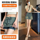 Fake Two Denim Skirt Summer Thin High-Waist A-Word Cover-Proof Small Trouser Skirt Babes Shorts