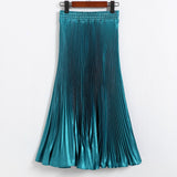 Metal Luster Polyester Pressure Folded Half Skirt Original Single Long Skirt Silk Clear Silk #8035