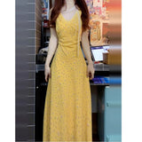 Yellow Dopamine T-Waisted Skirt Sling Dress Women's Summer 2025 New Small French Floral Dress