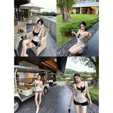 White Micro-Permeable T-Shirt Folded With Bra Slings Women's Summer Sports Kit Kit Hip Shorts Thin Three-Piece Set