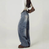 Vintage Blue Broad-Legged Jeans Women's Autumn Trend With A New Design High-Rise Hanging Scimiter Pants