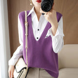 Wool Blending 2026 Autumn And Winter 5 Women's New Short Loose Big V-Neck Solid Color Jacket Outside The Knitting Vest