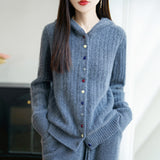 100% Pure Wool 2026 Autumn And Winter New Women's Loose Hooded Thick-Sling Knitted Sweater Jacket