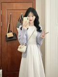 Two / Suit Commuting Texture Sleeveless Dress Dress Female + Purple Hollow Knit Long-Sleeved Coat Temperament