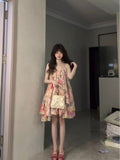 Pink Broken Flowers Hanging Neck Dress Women's Early Summer 2026 New Look Seaside Holiday Show Back Skirt