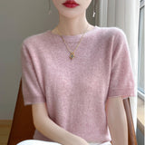 Wool Blended 2026 Autumn And Winter New Women's First-Line Ready-Upled Collar Collar Short-Sleeved Knitted T-Shirt
