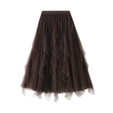 Nail Beads Irregularly Spliced Wave Lotus Edge Mesh Yarn Half-Body Skirt 8899