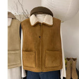 Millard Korean Fashion Deer Leather Wool Vest Winter New Inner Lamb Hair Small Shoulder