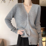 Wool Blending 2026 Autumn And Winter Women's New Loose Loose Solid Color V-Neck Short Sweater Knitted Shirt Outside
